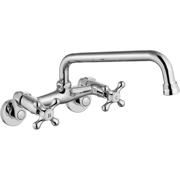 imagegotonovo Wall Mount Kitchen Faucet Matte Black Double Cross Handle Commercial 3 Inch to 9 Inch Adjustable Spread Mixer Tap with 9 inch Spout ReachChrome Polish