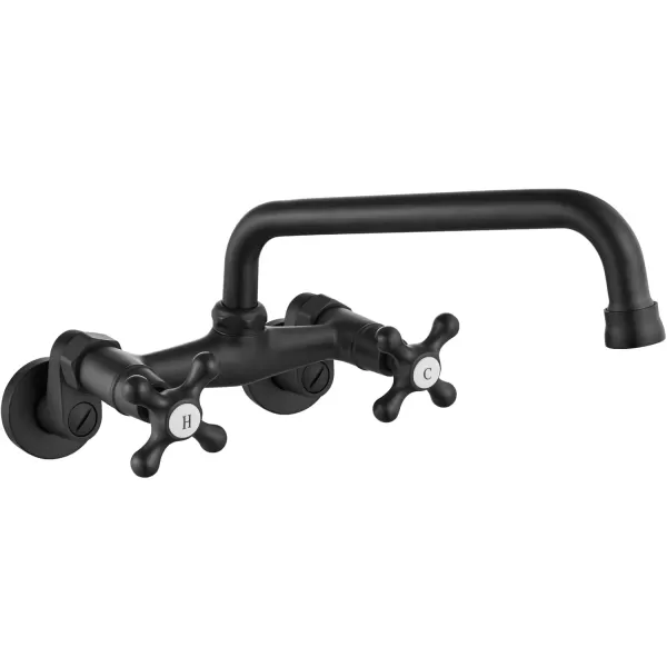 imagegotonovo Wall Mount Kitchen Faucet Matte Black Double Cross Handle Commercial 3 Inch to 9 Inch Adjustable Spread Mixer Tap with 9 inch Spout ReachMatte Black