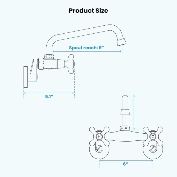 imagegotonovo Wall Mount Kitchen Faucet Matte Black Double Cross Handle Commercial 3 Inch to 9 Inch Adjustable Spread Mixer Tap with 9 inch Spout ReachMatte Black