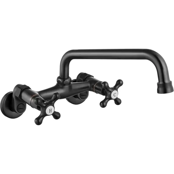 imagegotonovo Wall Mount Kitchen Faucet Matte Black Double Cross Handle Commercial 3 Inch to 9 Inch Adjustable Spread Mixer Tap with 9 inch Spout ReachOil Rubbed Bronze