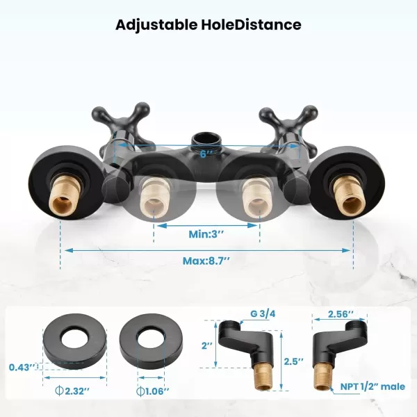 imagegotonovo Wall Mount Kitchen Faucet Matte Black Double Cross Handle Commercial 3 Inch to 9 Inch Adjustable Spread Mixer Tap with 9 inch Spout ReachOil Rubbed Bronze