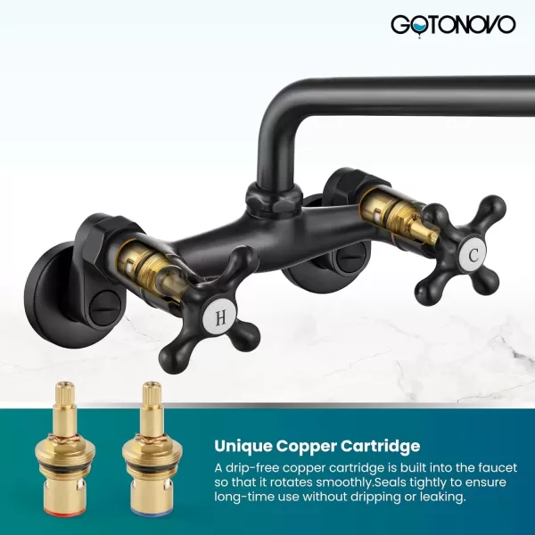 imagegotonovo Wall Mount Kitchen Faucet Matte Black Double Cross Handle Commercial 3 Inch to 9 Inch Adjustable Spread Mixer Tap with 9 inch Spout ReachOil Rubbed Bronze