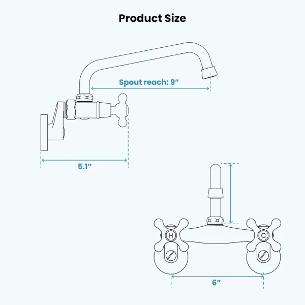 imagegotonovo Wall Mount Kitchen Faucet Matte Black Double Cross Handle Commercial 3 Inch to 9 Inch Adjustable Spread Mixer Tap with 9 inch Spout ReachOil Rubbed Bronze