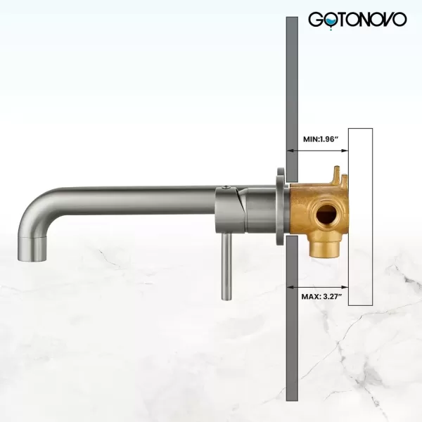 imagegotonovo Wall Mounted Bathroom Tub FillerBathtub Faucet with Extra Long Spout Solid Brass Contemporary Single Lever Handle with Rough in Valve Brushed NickelBrushed Nickel