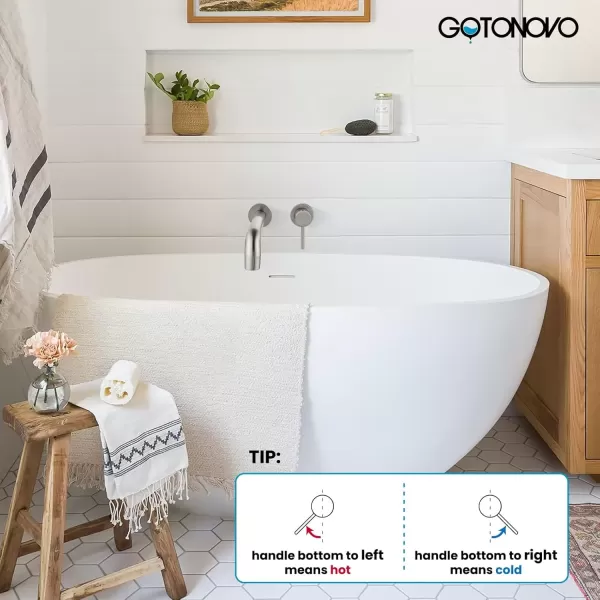 imagegotonovo Wall Mounted Bathroom Tub FillerBathtub Faucet with Extra Long Spout Solid Brass Contemporary Single Lever Handle with Rough in Valve Brushed NickelBrushed Nickel