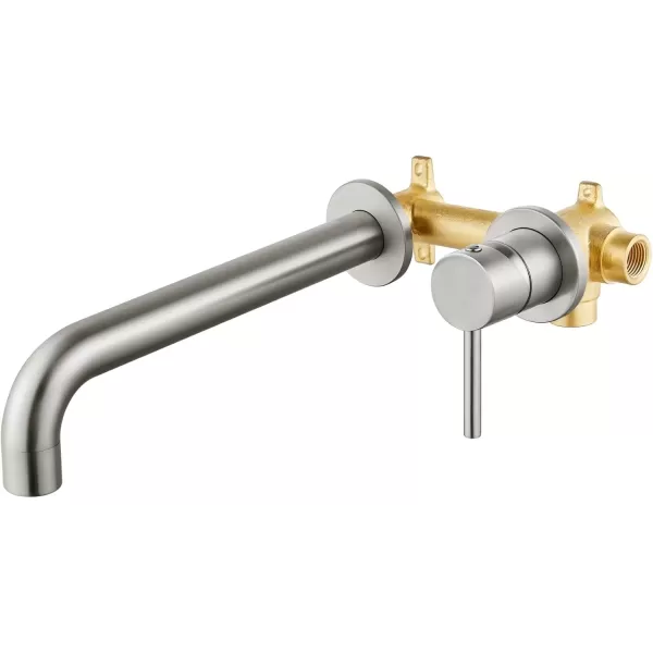 imagegotonovo Wall Mounted Bathroom Tub FillerBathtub Faucet with Extra Long Spout Solid Brass Contemporary Single Lever Handle with Rough in Valve Brushed NickelBrushed Nickel