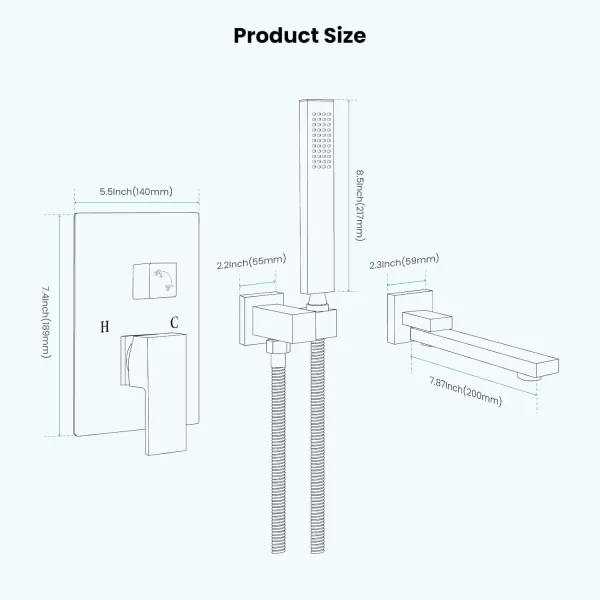 imagegotonovo Wall Mounted Bathtub Faucet with Hand Held Sprayer and Swivel Tub Filler Dual Functions Single Handle Bathroom Shower System Mixer for Tub RoughIn Valve Included Matte BlackPolished Chrome
