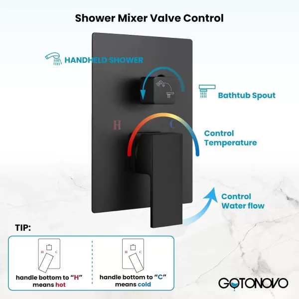 imagegotonovo Wall Mounted Bathtub Faucet with Hand Held Sprayer and Swivel Tub Filler Dual Functions Single Handle Bathroom Shower System Mixer for Tub RoughIn Valve Included Matte BlackMatte Black