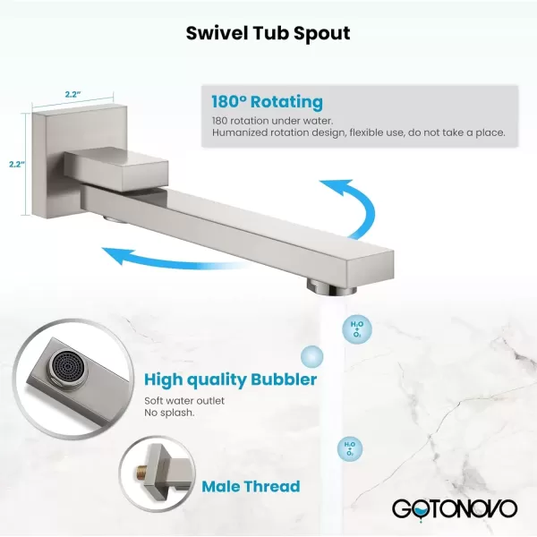 imagegotonovo Wall Mounted Bathtub Faucet with Hand Held Sprayer and Swivel Tub Filler Dual Functions Single Handle Bathroom Shower System Mixer for Tub RoughIn Valve Included Matte BlackBrushed Nickel