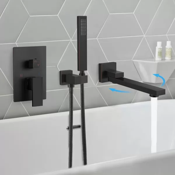 imagegotonovo Wall Mounted Bathtub Faucet with Hand Held Sprayer and Swivel Tub Filler Dual Functions Single Handle Bathroom Shower System Mixer for Tub RoughIn Valve Included Matte BlackOil Rubbed Bronze