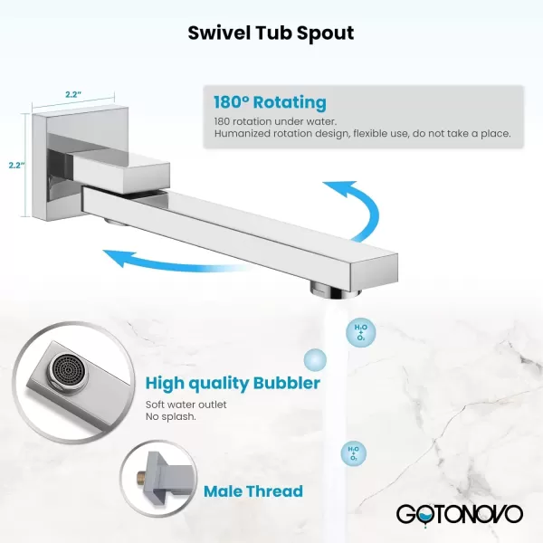imagegotonovo Wall Mounted Bathtub Faucet with Hand Held Sprayer and Swivel Tub Filler Dual Functions Single Handle Bathroom Shower System Mixer for Tub RoughIn Valve Included Matte BlackPolished Chrome