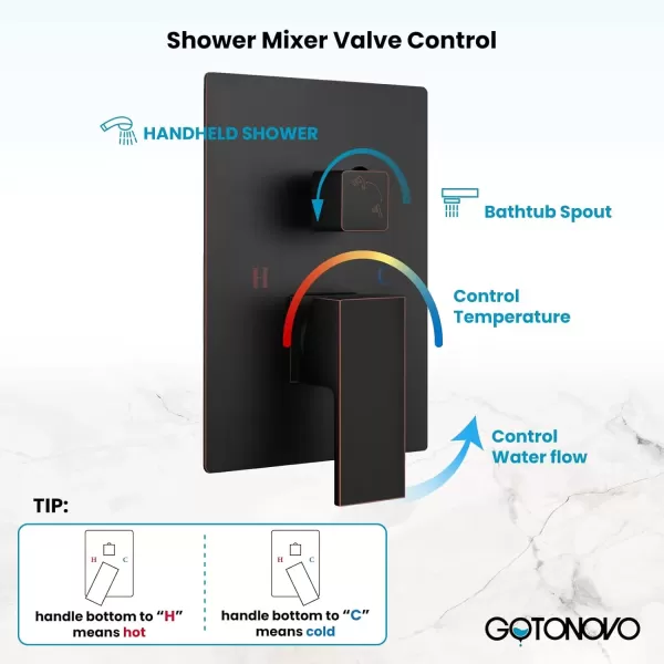 imagegotonovo Wall Mounted Bathtub Faucet with Hand Held Sprayer and Swivel Tub Filler Dual Functions Single Handle Bathroom Shower System Mixer for Tub RoughIn Valve Included Matte BlackOil Rubbed Bronze