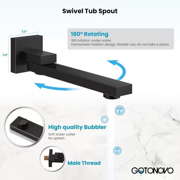 imagegotonovo Wall Mounted Bathtub Faucet with Hand Held Sprayer and Swivel Tub Filler Dual Functions Single Handle Bathroom Shower System Mixer for Tub RoughIn Valve Included Matte BlackOil Rubbed Bronze