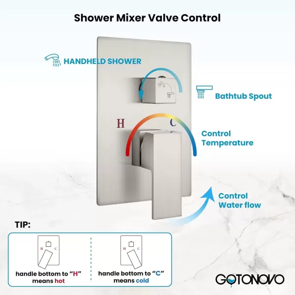imagegotonovo Wall Mounted Bathtub Faucet with Hand Held Sprayer and Swivel Tub Filler Dual Functions Single Handle Bathroom Shower System Mixer for Tub RoughIn Valve Included Matte BlackBrushed Nickel