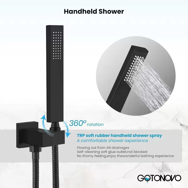imagegotonovo Wall Mounted Bathtub Faucet with Hand Held Sprayer and Swivel Tub Filler Dual Functions Single Handle Bathroom Shower System Mixer for Tub RoughIn Valve Included Matte BlackMatte Black