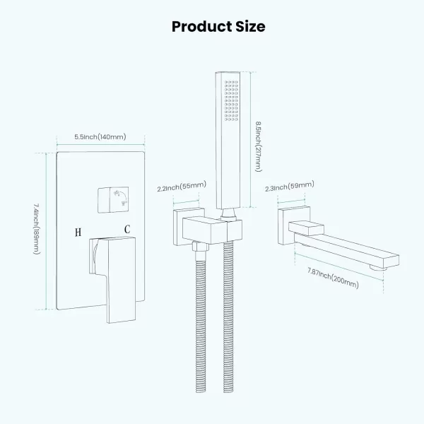 imagegotonovo Wall Mounted Bathtub Faucet with Hand Held Sprayer and Swivel Tub Filler Dual Functions Single Handle Bathroom Shower System Mixer for Tub RoughIn Valve Included Matte BlackBrushed Nickel