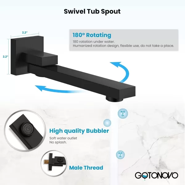 imagegotonovo Wall Mounted Bathtub Faucet with Hand Held Sprayer and Swivel Tub Filler Dual Functions Single Handle Bathroom Shower System Mixer for Tub RoughIn Valve Included Matte BlackMatte Black