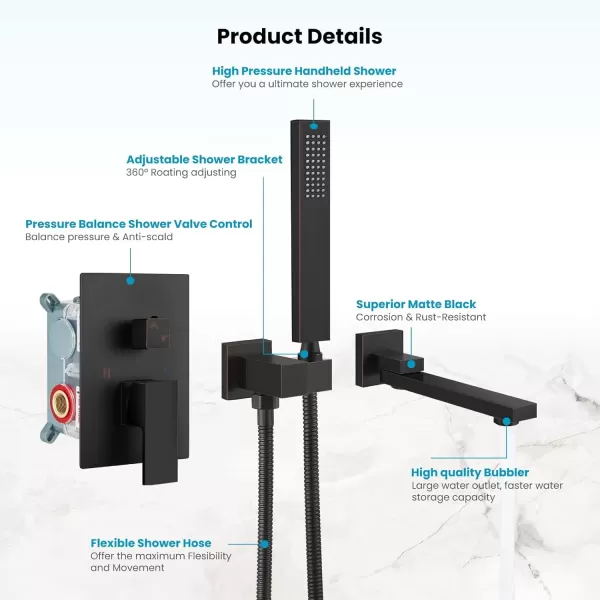imagegotonovo Wall Mounted Bathtub Faucet with Hand Held Sprayer and Swivel Tub Filler Dual Functions Single Handle Bathroom Shower System Mixer for Tub RoughIn Valve Included Matte BlackOil Rubbed Bronze