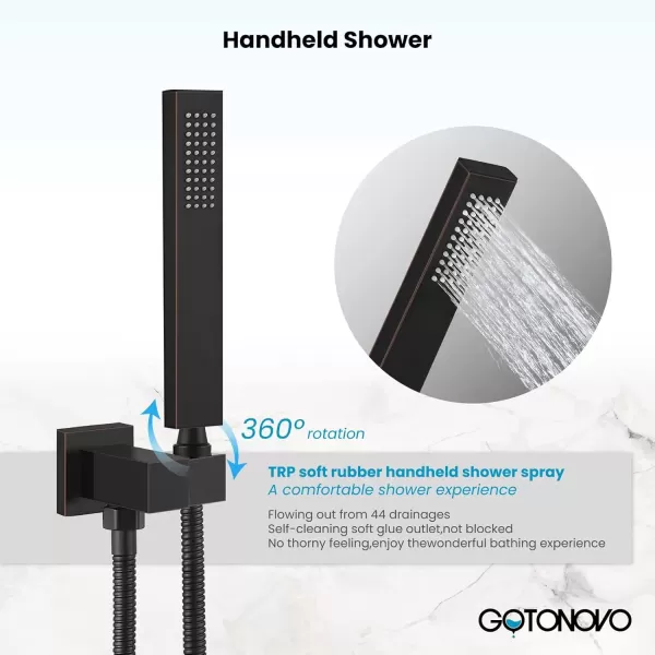 imagegotonovo Wall Mounted Bathtub Faucet with Hand Held Sprayer and Swivel Tub Filler Dual Functions Single Handle Bathroom Shower System Mixer for Tub RoughIn Valve Included Matte BlackOil Rubbed Bronze