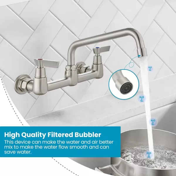 imagegotonovo Wall Mounted Kitchen Sink Faucet 8 Inch Center Commercial Kitchen Faucet with 9quot 360 Swivel Spout 2 Handles Restaurant Mixer Utility Tap Laundry Faucet with Adapters Matte BlackBrushed Nickel