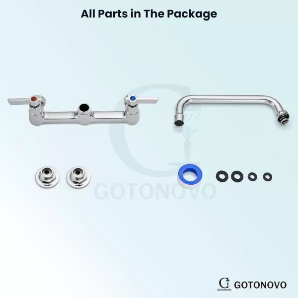 imagegotonovo Wall Mounted Kitchen Sink Faucet 8 Inch Center Commercial Kitchen Faucet with 9quot 360 Swivel Spout 2 Handles Restaurant Mixer Utility Tap Laundry Faucet with Adapters Matte BlackPolish Chrome