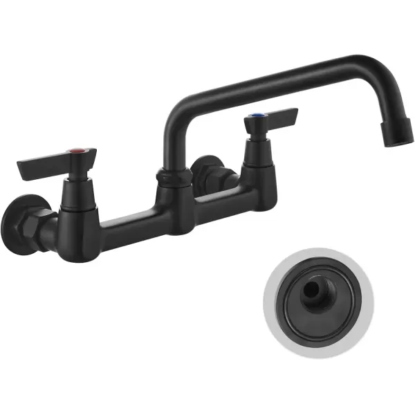 imagegotonovo Wall Mounted Kitchen Sink Faucet 8 Inch Center Commercial Kitchen Faucet with 9quot 360 Swivel Spout 2 Handles Restaurant Mixer Utility Tap Laundry Faucet with Adapters Matte BlackMatte Black