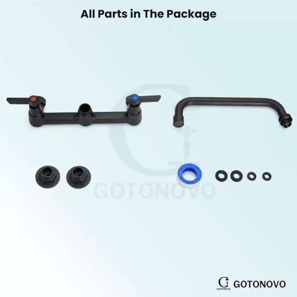 imagegotonovo Wall Mounted Kitchen Sink Faucet 8 Inch Center Commercial Kitchen Faucet with 9quot 360 Swivel Spout 2 Handles Restaurant Mixer Utility Tap Laundry Faucet with Adapters Matte BlackMatte Black