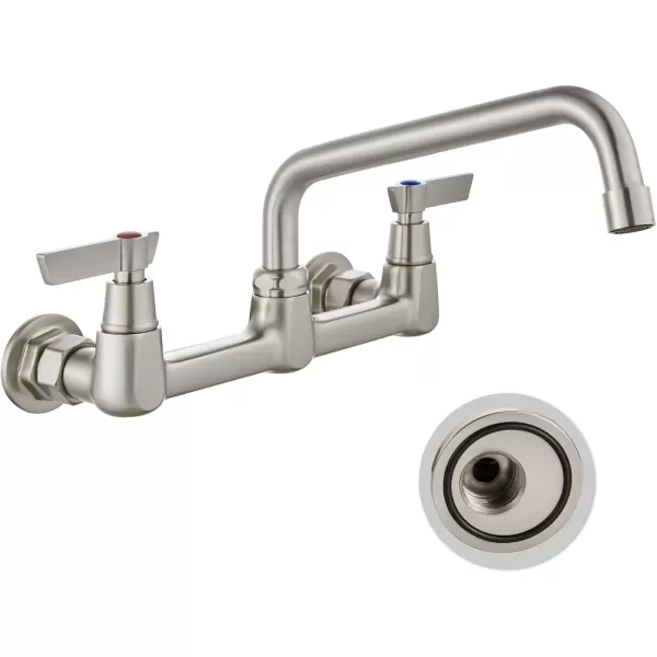 imagegotonovo Wall Mounted Kitchen Sink Faucet 8 Inch Center Commercial Kitchen Faucet with 9quot 360 Swivel Spout 2 Handles Restaurant Mixer Utility Tap Laundry Faucet with Adapters Matte BlackBrushed Nickel