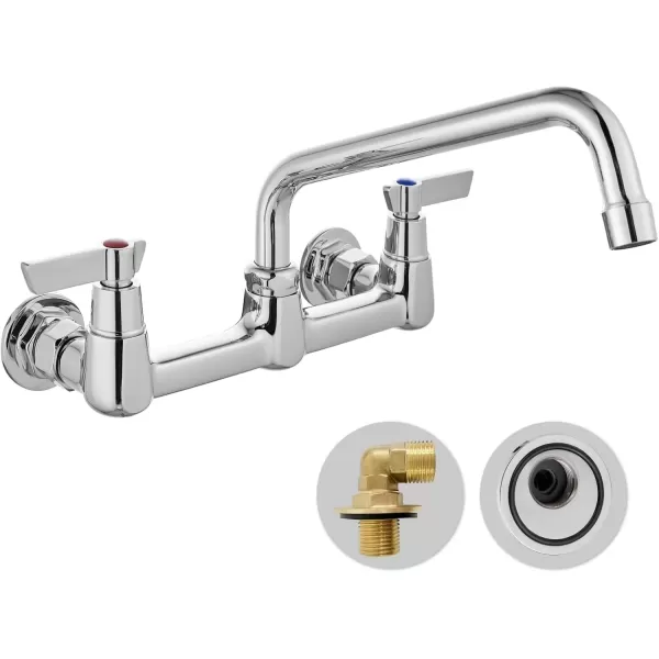 imagegotonovo Wall Mounted Kitchen Sink Faucet 8 Inch Center Commercial Kitchen Faucet with 9quot 360 Swivel Spout 2 Handles Restaurant Mixer Utility Tap Laundry Faucet with Adapters Matte BlackPolish Chrome