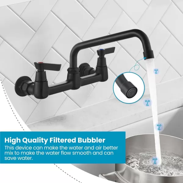 imagegotonovo Wall Mounted Kitchen Sink Faucet 8 Inch Center Commercial Kitchen Faucet with 9quot 360 Swivel Spout 2 Handles Restaurant Mixer Utility Tap Laundry Faucet with Adapters Matte BlackMatte Black