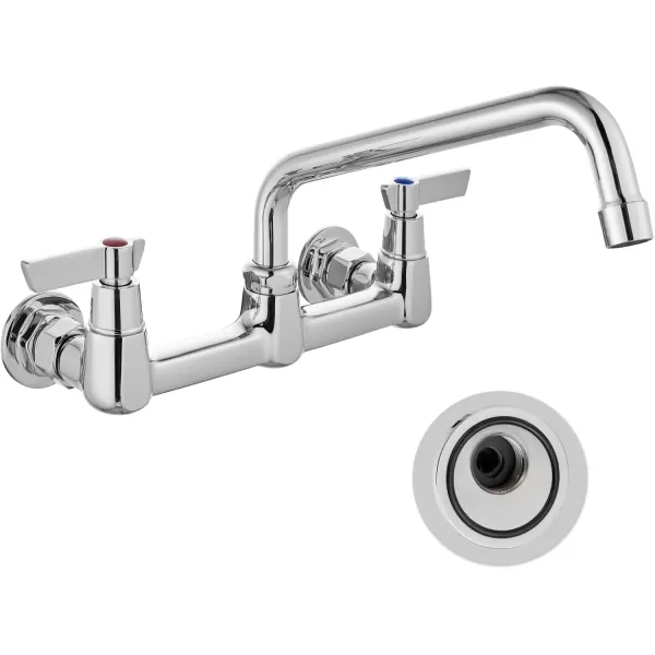 imagegotonovo Wall Mounted Kitchen Sink Faucet 8 Inch Center Commercial Kitchen Faucet with 9quot 360 Swivel Spout 2 Handles Restaurant Mixer Utility Tap Laundry Faucet with Adapters Matte BlackPolish Chrome