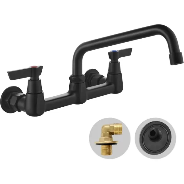 imagegotonovo Wall Mounted Kitchen Sink Faucet 8 Inch Center Commercial Kitchen Faucet with 9quot 360 Swivel Spout 2 Handles Restaurant Mixer Utility Tap Laundry Faucet with Adapters Matte BlackMatte Black