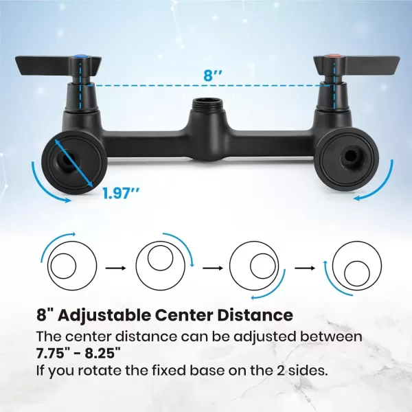 imagegotonovo Wall Mounted Kitchen Sink Faucet 8 Inch Center Commercial Kitchen Faucet with 9quot 360 Swivel Spout 2 Handles Restaurant Mixer Utility Tap Laundry Faucet with Adapters Matte BlackMatte Black