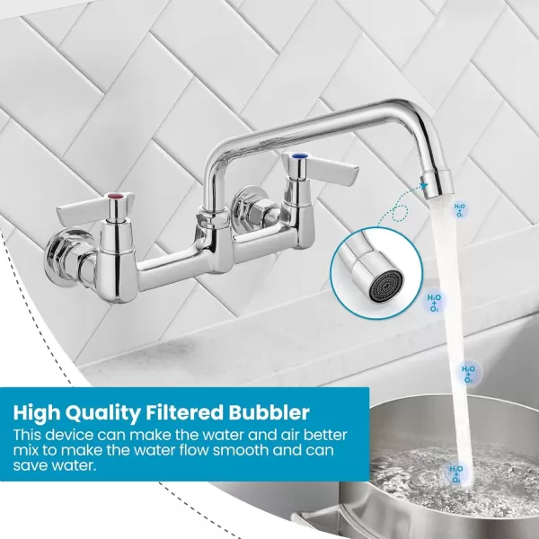 imagegotonovo Wall Mounted Kitchen Sink Faucet 8 Inch Center Commercial Kitchen Faucet with 9quot 360 Swivel Spout 2 Handles Restaurant Mixer Utility Tap Laundry Faucet with Adapters Matte BlackPolish Chrome