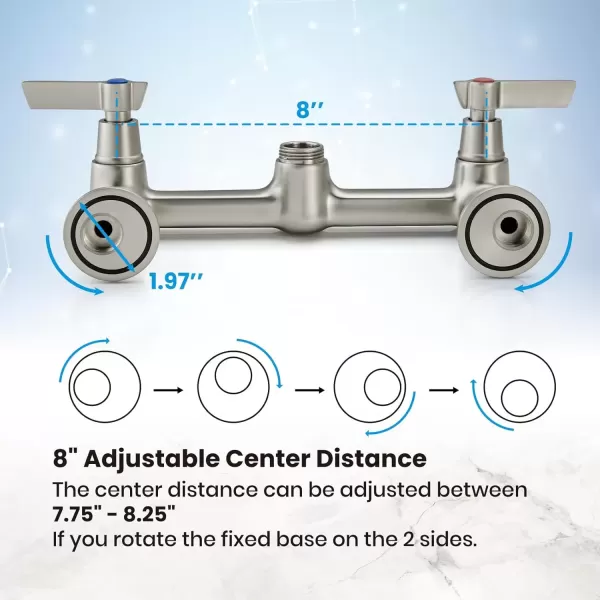 imagegotonovo Wall Mounted Kitchen Sink Faucet 8 Inch Center Commercial Kitchen Faucet with 9quot 360 Swivel Spout 2 Handles Restaurant Mixer Utility Tap Laundry Faucet with Adapters Matte BlackBrushed Nickel