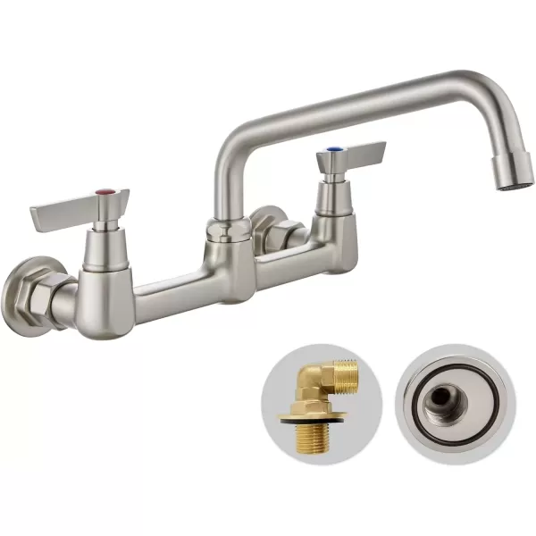 imagegotonovo Wall Mounted Kitchen Sink Faucet 8 Inch Center Commercial Kitchen Faucet with 9quot 360 Swivel Spout 2 Handles Restaurant Mixer Utility Tap Laundry Faucet with Adapters Matte BlackBrushed Nickel