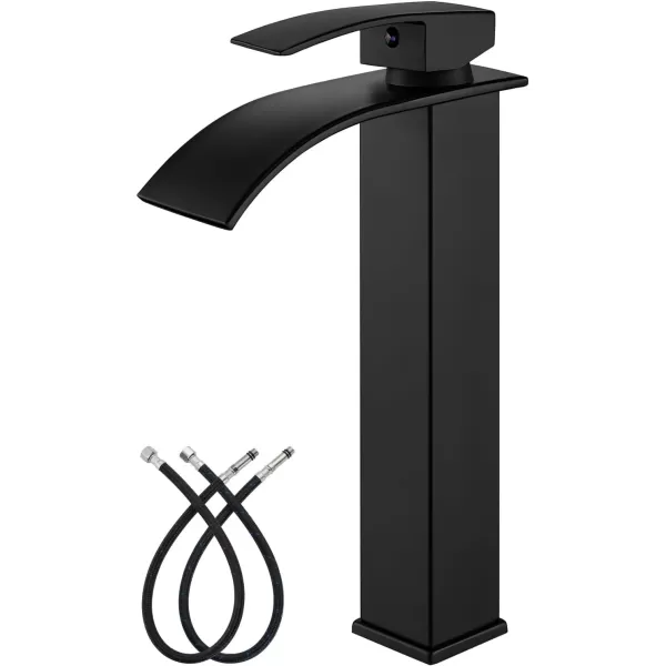 imagegotonovo Waterfall Tall Bathroom Faucet Single Handle Bathroom Faucets for Sink 1 Hole Stainless Steel Vessel Sink Faucet Modern Mixer Tap Wash Basin Faucet Without Pop Up Drain Oil Rubbed BronzeMatte Black