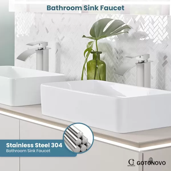 imagegotonovo Waterfall Tall Bathroom Faucet Single Handle Bathroom Faucets for Sink 1 Hole Stainless Steel Vessel Sink Faucet Modern Mixer Tap Wash Basin Faucet Without Pop Up Drain Oil Rubbed BronzeBrushed Nickel