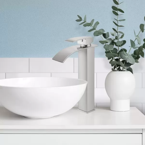 imagegotonovo Waterfall Tall Bathroom Faucet Single Handle Bathroom Faucets for Sink 1 Hole Stainless Steel Vessel Sink Faucet Modern Mixer Tap Wash Basin Faucet Without Pop Up Drain Oil Rubbed BronzeBrushed Nickel
