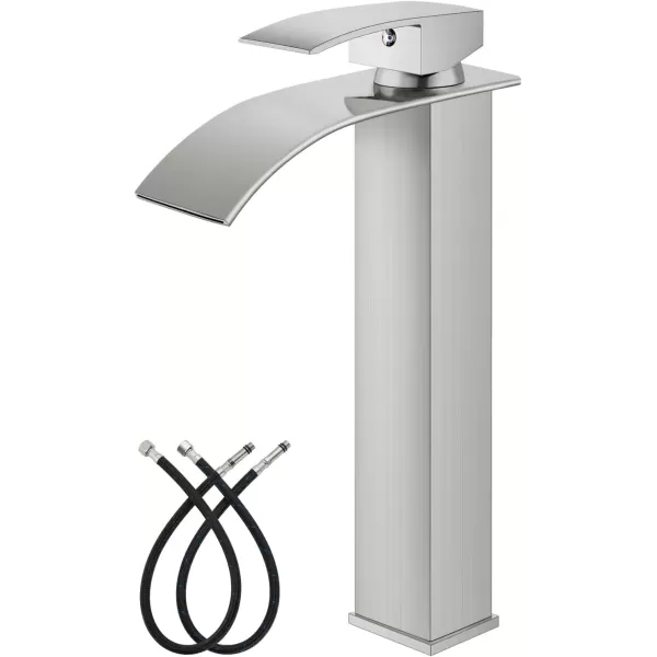 imagegotonovo Waterfall Tall Bathroom Faucet Single Handle Bathroom Faucets for Sink 1 Hole Stainless Steel Vessel Sink Faucet Modern Mixer Tap Wash Basin Faucet Without Pop Up Drain Oil Rubbed BronzeBrushed Nickel