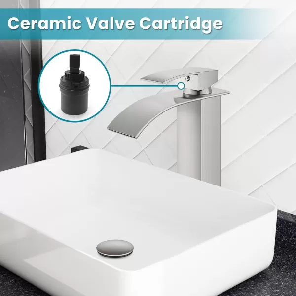 imagegotonovo Waterfall Tall Bathroom Faucet Single Handle Bathroom Faucets for Sink 1 Hole Stainless Steel Vessel Sink Faucet Modern Mixer Tap Wash Basin Faucet Without Pop Up Drain Oil Rubbed BronzeBrushed Nickel