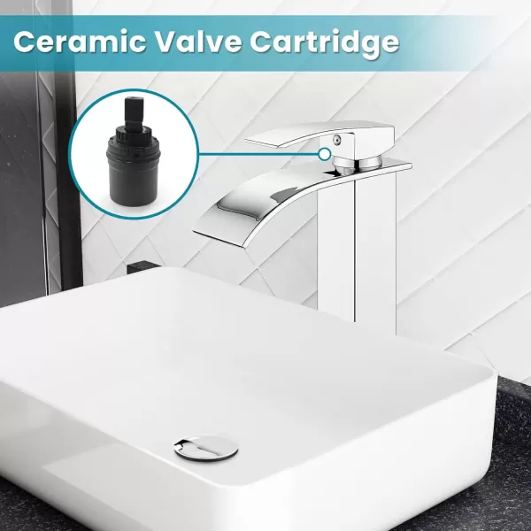 imagegotonovo Waterfall Tall Bathroom Faucet Single Handle Bathroom Faucets for Sink 1 Hole Stainless Steel Vessel Sink Faucet Modern Mixer Tap Wash Basin Faucet Without Pop Up Drain Oil Rubbed BronzePolish Chrome