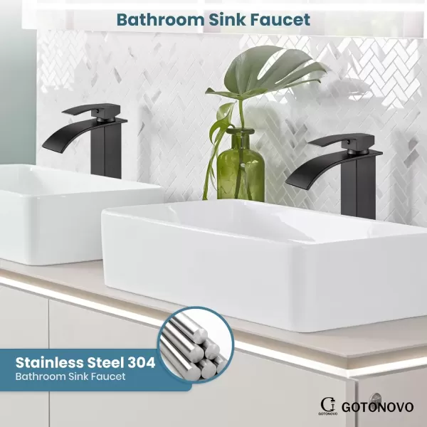 imagegotonovo Waterfall Tall Bathroom Faucet Single Handle Bathroom Faucets for Sink 1 Hole Stainless Steel Vessel Sink Faucet Modern Mixer Tap Wash Basin Faucet Without Pop Up Drain Oil Rubbed BronzeOil Rubbed Bronze