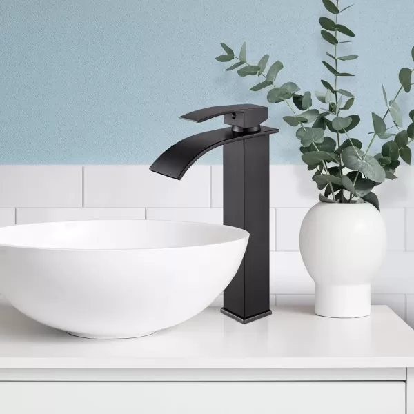imagegotonovo Waterfall Tall Bathroom Faucet Single Handle Bathroom Faucets for Sink 1 Hole Stainless Steel Vessel Sink Faucet Modern Mixer Tap Wash Basin Faucet Without Pop Up Drain Oil Rubbed BronzeOil Rubbed Bronze