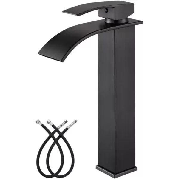 imagegotonovo Waterfall Tall Bathroom Faucet Single Handle Bathroom Faucets for Sink 1 Hole Stainless Steel Vessel Sink Faucet Modern Mixer Tap Wash Basin Faucet Without Pop Up Drain Oil Rubbed BronzeOil Rubbed Bronze