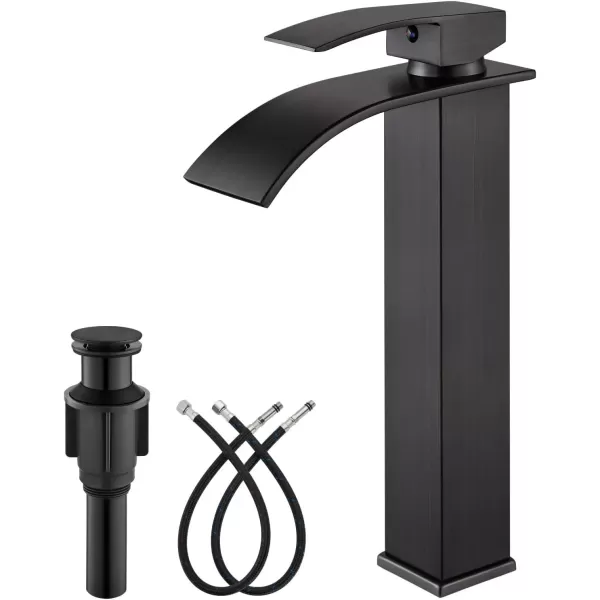 imagegotonovo Waterfall Tall Bathroom Faucet Single Handle Bathroom Faucets for Sink 1 Hole Stainless Steel Vessel Sink Faucet Modern Mixer Tap Wash Basin Faucet Without Pop Up Drain Oil Rubbed BronzeOil Rubbed Bronze