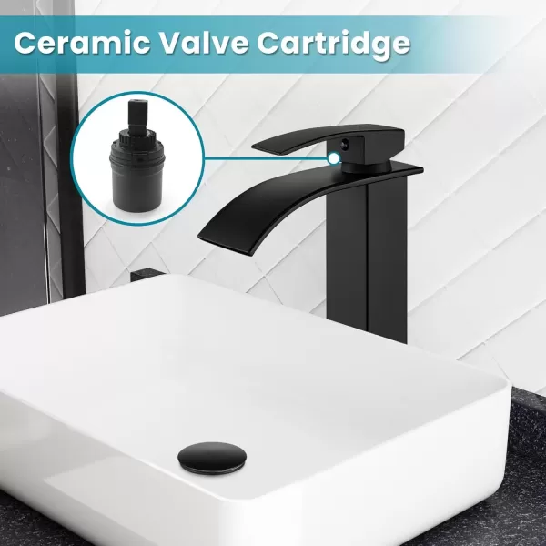 imagegotonovo Waterfall Tall Bathroom Faucet Single Handle Bathroom Faucets for Sink 1 Hole Stainless Steel Vessel Sink Faucet Modern Mixer Tap Wash Basin Faucet Without Pop Up Drain Oil Rubbed BronzeMatte Black