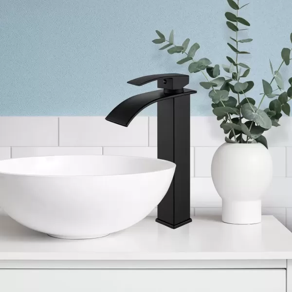 imagegotonovo Waterfall Tall Bathroom Faucet Single Handle Bathroom Faucets for Sink 1 Hole Stainless Steel Vessel Sink Faucet Modern Mixer Tap Wash Basin Faucet Without Pop Up Drain Oil Rubbed BronzeMatte Black