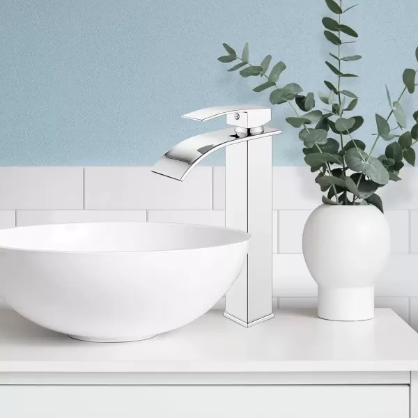 imagegotonovo Waterfall Tall Bathroom Faucet Single Handle Bathroom Faucets for Sink 1 Hole Stainless Steel Vessel Sink Faucet Modern Mixer Tap Wash Basin Faucet Without Pop Up Drain Oil Rubbed BronzePolish Chrome
