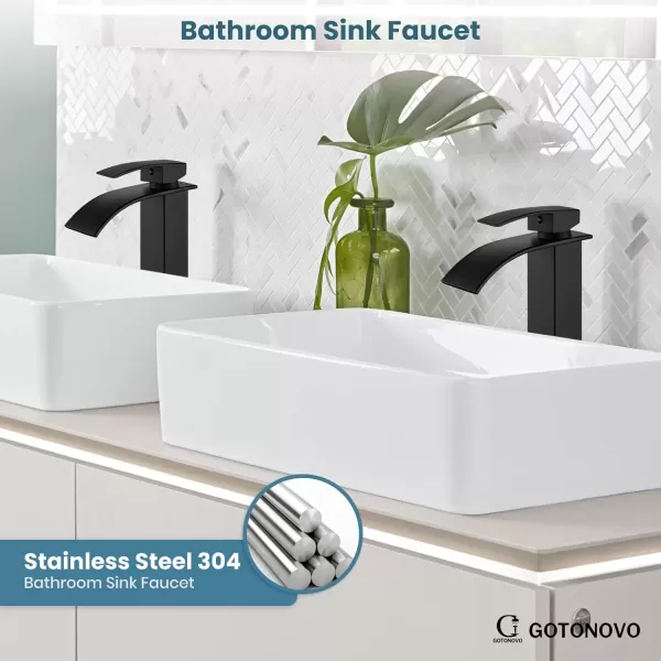 imagegotonovo Waterfall Tall Bathroom Faucet Single Handle Bathroom Faucets for Sink 1 Hole Stainless Steel Vessel Sink Faucet Modern Mixer Tap Wash Basin Faucet Without Pop Up Drain Oil Rubbed BronzeMatte Black